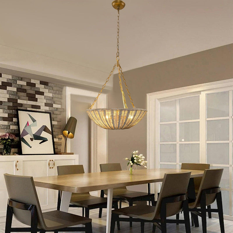Farmhouse 3-Light Rattan Island Pendant Lighting in Bowl Shape