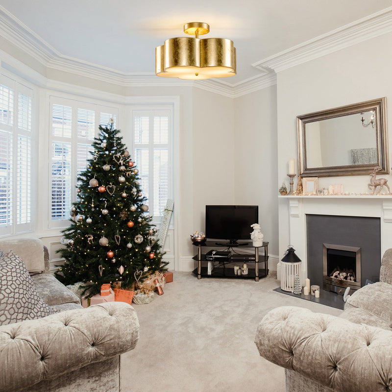 Golden Modern Semi Flush 3-Light Ceiling Lighting