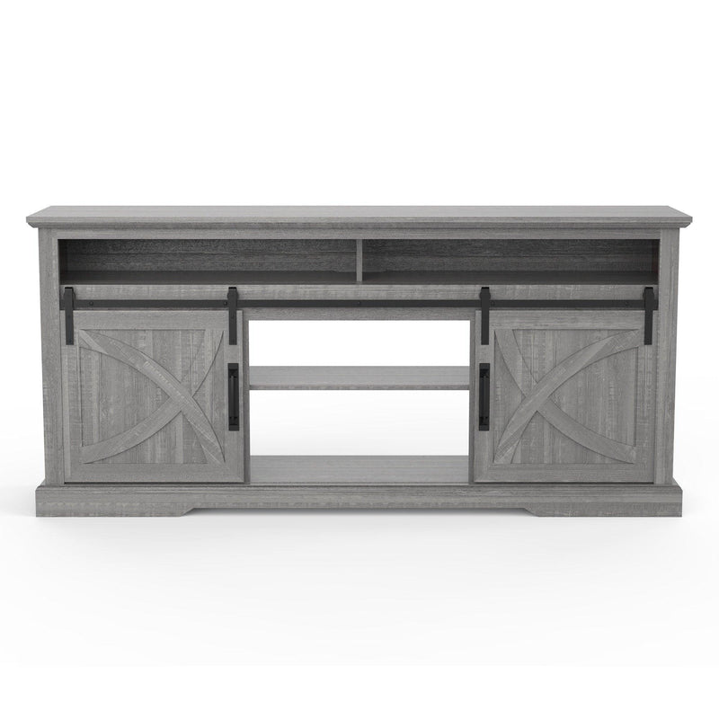 68" Farmhouse TV Stand with Double Sliding Barn Doors for Living Room