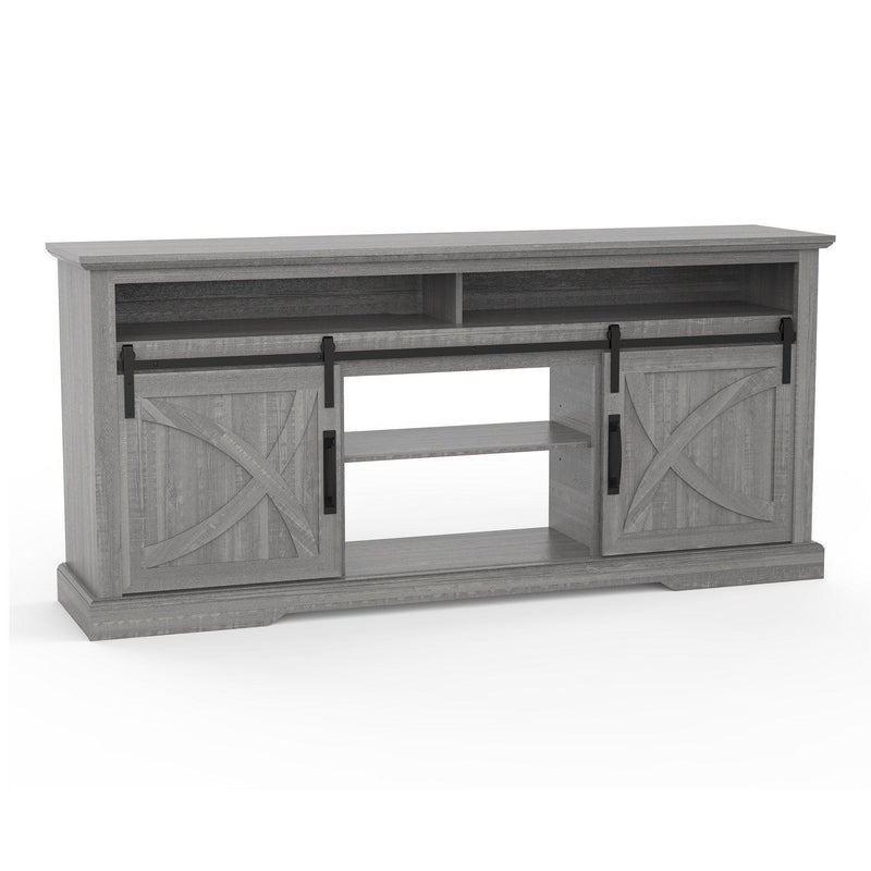 68" Farmhouse TV Stand with Double Sliding Barn Doors for Living Room