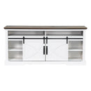 68" Farmhouse TV Stand with Double Sliding Barn Doors for Living Room