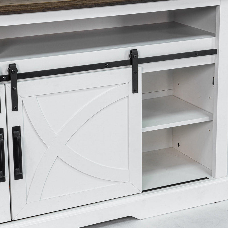 68" Farmhouse TV Stand with Double Sliding Barn Doors for Living Room