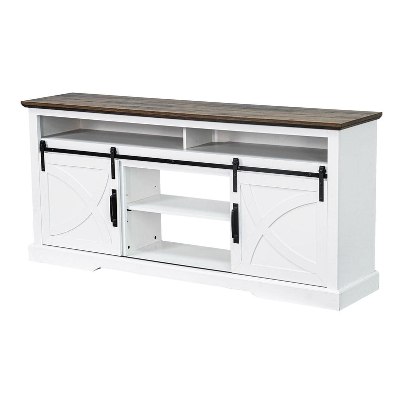 68" Farmhouse TV Stand with Double Sliding Barn Doors for Living Room
