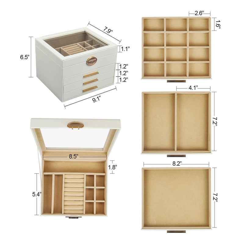 Elegant Jewelry Box Organizer for Women, 4-Layer Jewelry Organizer, 3-Drawers