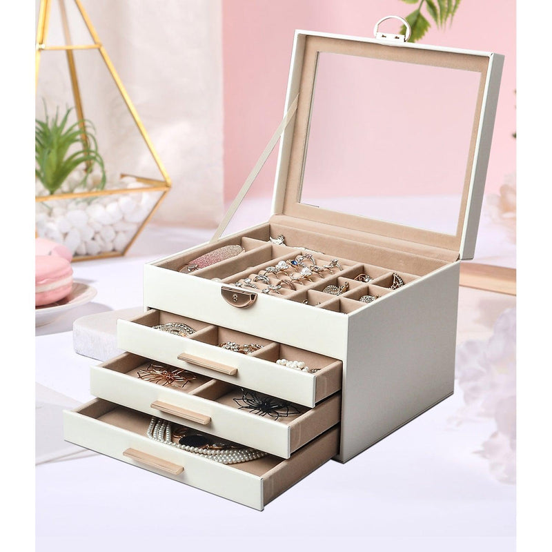 Elegant Jewelry Box Organizer for Women, 4-Layer Jewelry Organizer, 3-Drawers