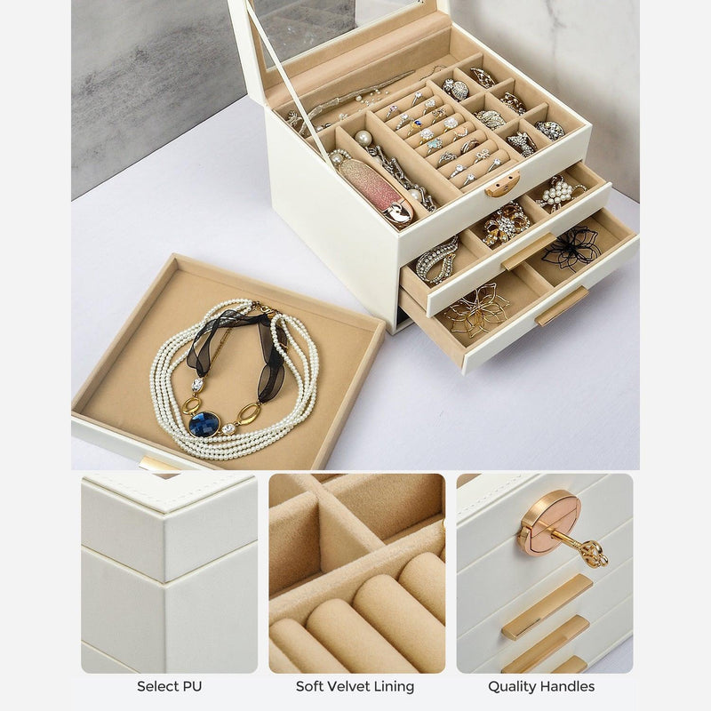 Elegant Jewelry Box Organizer for Women, 4-Layer Jewelry Organizer, 3-Drawers