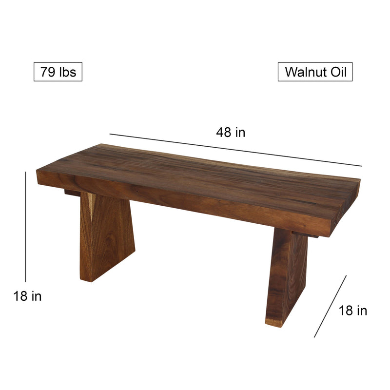 Haussmann® Wood Natural Edge Bench 48 in x 18 x 18 in H KD Walnut Oil