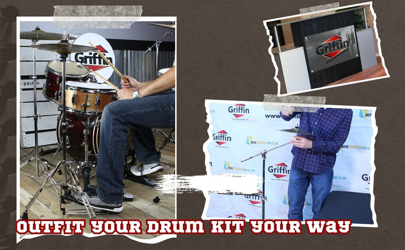 GRIFFIN Cymbal Stand Hardware Pack 4 Piece Set | Full Size Percussion Drum Hardware Kit with Snare Mount, Hi-Hat Pedal, Cymbal Boom, & Straight Cymbal Stand | Lightweight & Portable | Perfect for Gigs