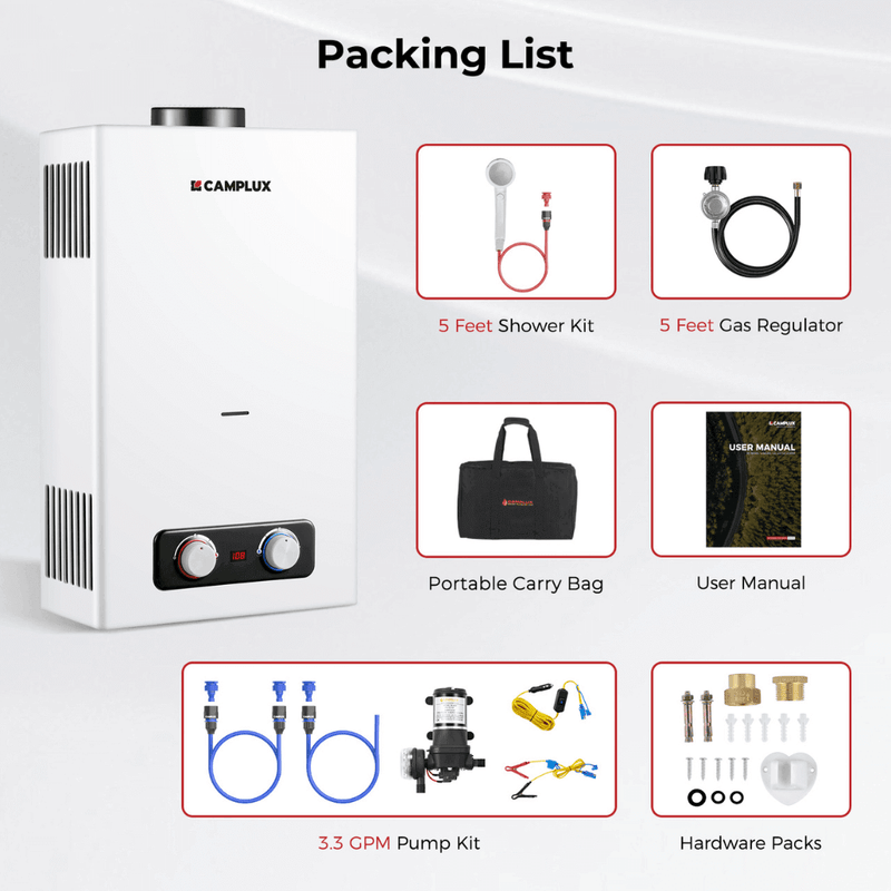 Camplux BD264P120 Propane Outdoor Water Heater Pump Kit