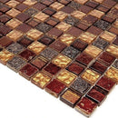 Gold Red 12x12 Glossy Foiled Square Glass Resin Stone Mosaic Tile (5 pack, 4.75 sq ft/case)