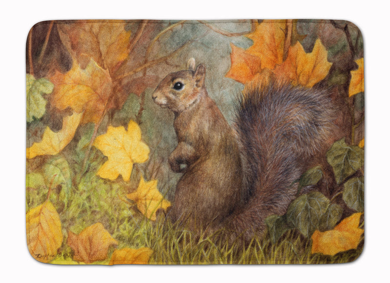 Grey Squirrel in Fall Leaves Machine Washable Memory Foam Mat BDBA0097RUG