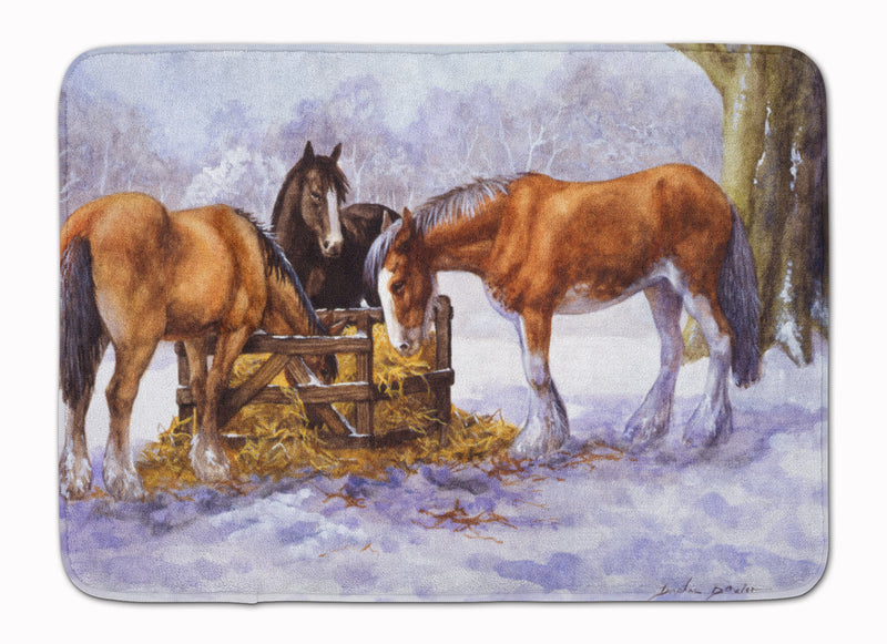 Horses eating Hay in the Snow Machine Washable Memory Foam Mat BDBA0297RUG