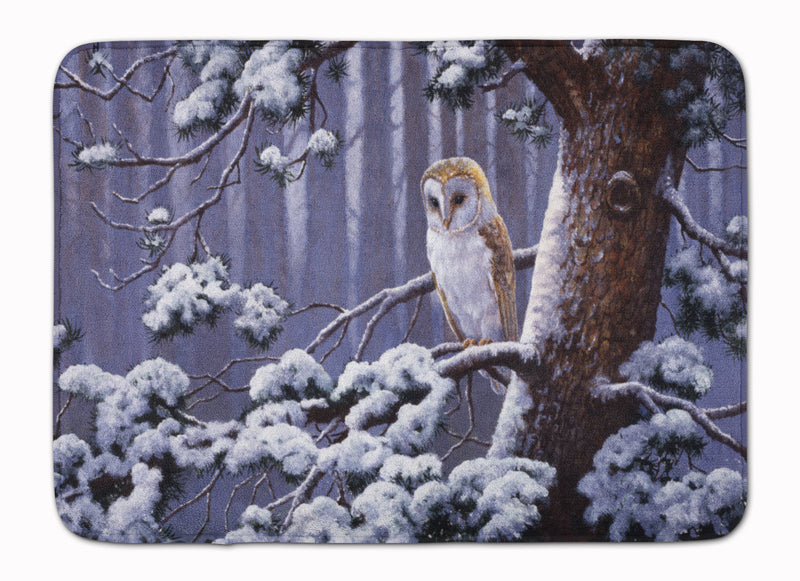 Owl on a Tree Branch in the Snow Machine Washable Memory Foam Mat BDBA0303RUG