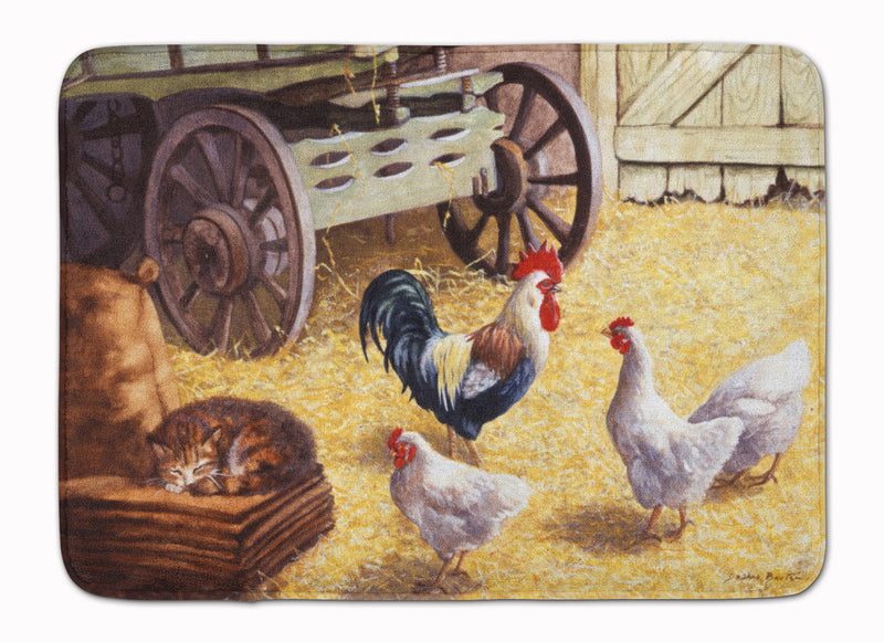 Rooster and Hens Chickens in the Barn Machine Washable Memory Foam Mat BDBA0339RUG