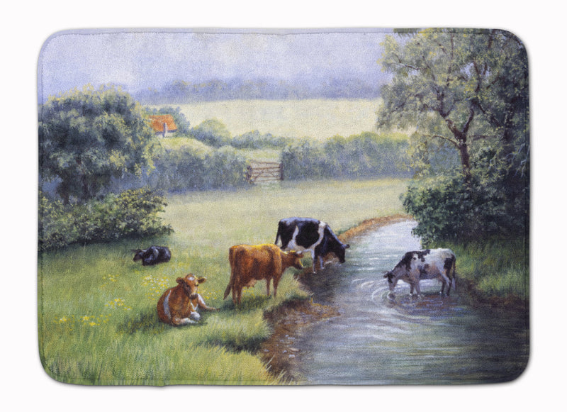 Cows Drinking at the Creek Bank Machine Washable Memory Foam Mat BDBA0350RUG