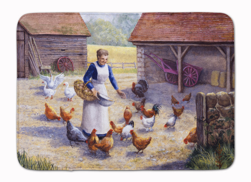 Chicken Hen Feeding Time Machine Washable Memory Foam Mat BDBA0352RUG