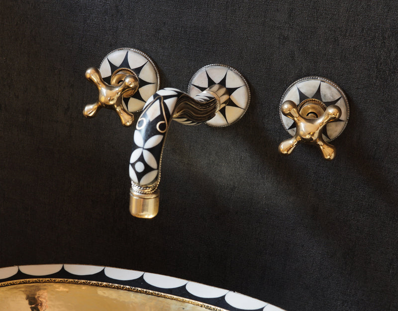 Handcrafted Wood and Brass Wall Mounted Faucet - Resin Faucet - BRASSMA