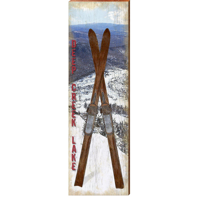 Deep Creek Lake Crossed Ski Sign | Wall Art Print on Real Wood