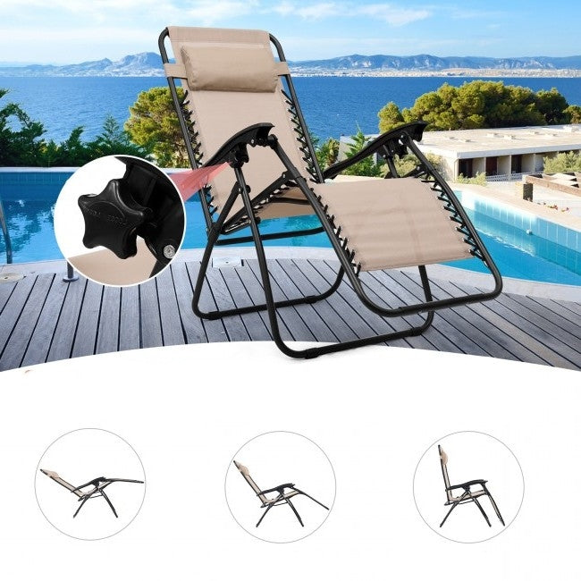 3 Piece Folding Portable Reclining Lounge Chairs Table Set Tan, photo 3 of 4