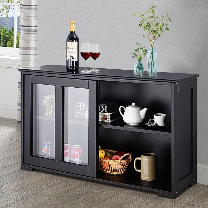 Black Sideboard Buffet Dining Storage Cabinet with 2 Glass Sliding Doors, photo 4 of 5