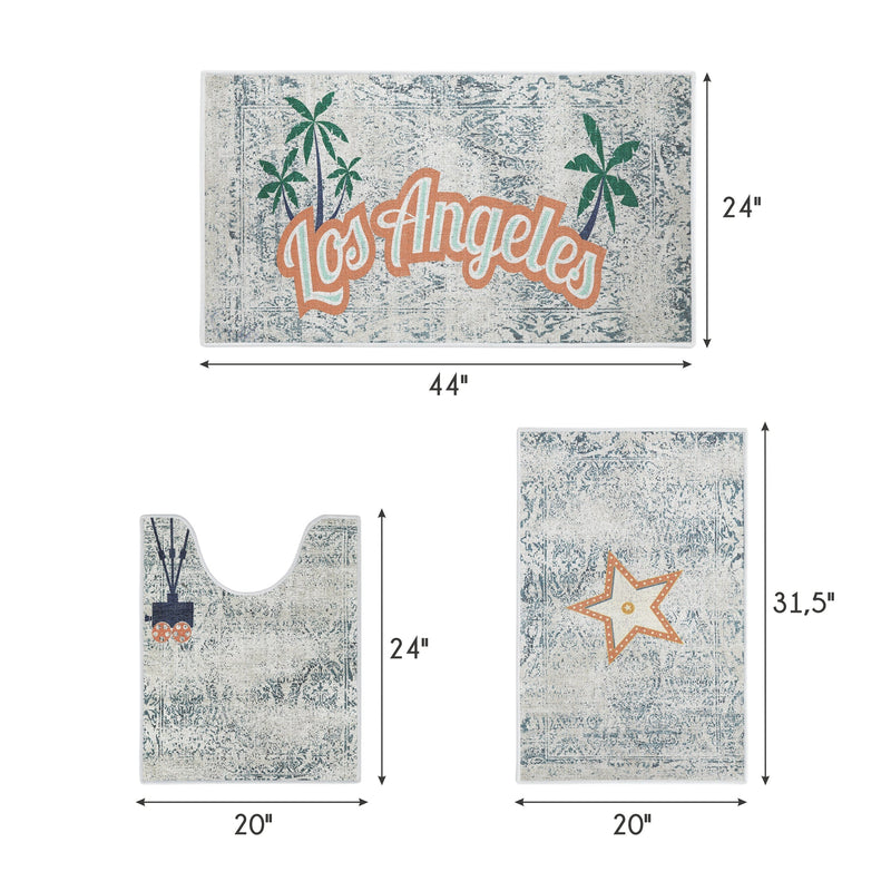 US States Los Angeles Design 3 Piece Bathroom Rugs Set | Orange