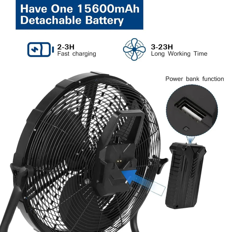 BILT HARD 16" Outdoor Misting Fan: Battery Operated with 15600mAh Detachable Battery & Misting Function