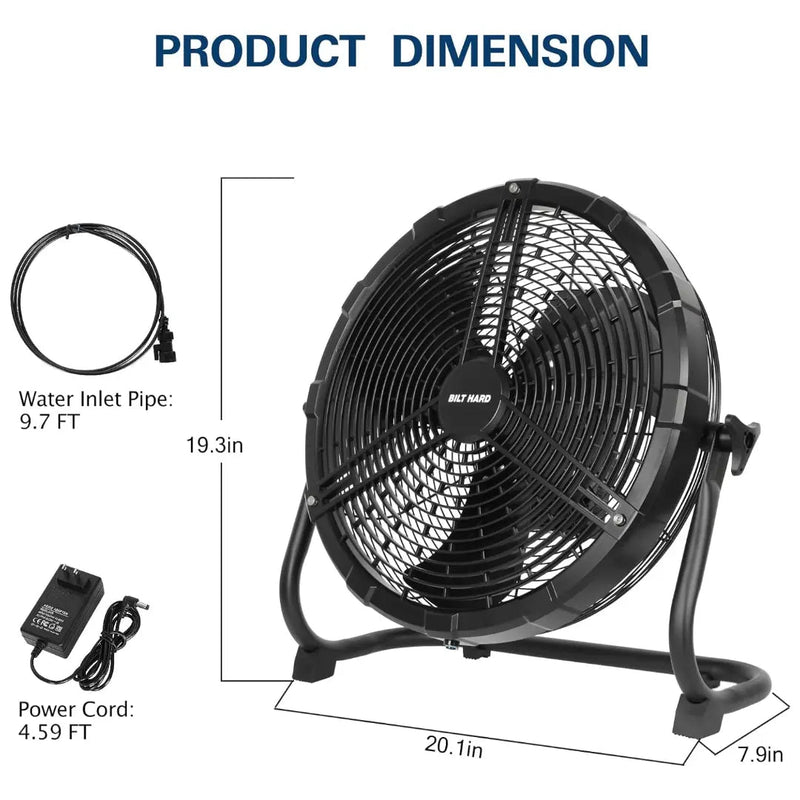 BILT HARD 16" Outdoor Misting Fan: Battery Operated with 15600mAh Detachable Battery & Misting Function