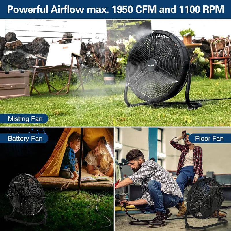 BILT HARD 16" Outdoor Misting Fan: Battery Operated with 15600mAh Detachable Battery & Misting Function