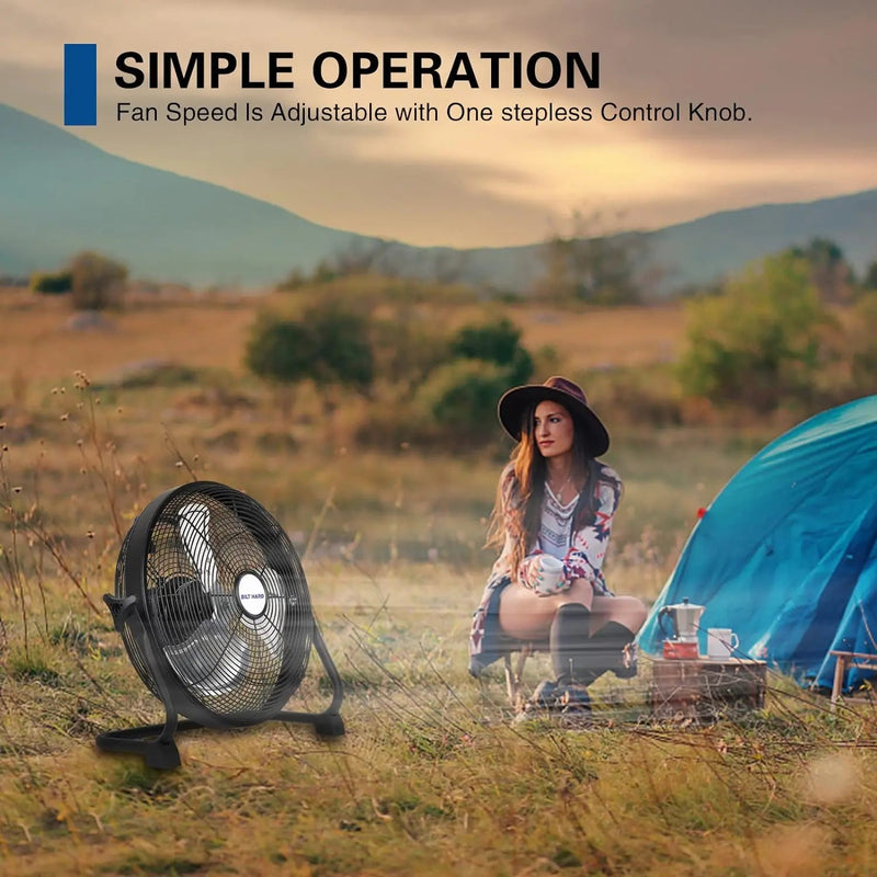 BILT HARD 16" Rechargeable Outdoor Floor Fan: 15600mAh Battery, High Velocity, All-Day Run, USB Output