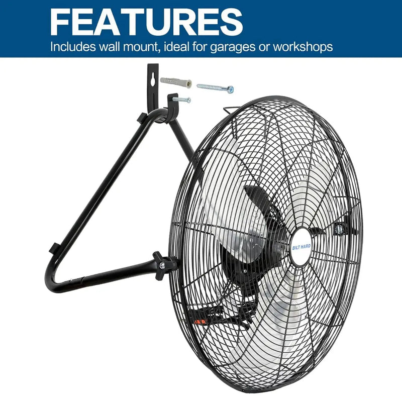 BILT HARD 20" High-Velocity Floor Fan: 4650 CFM, 3-Speed Heavy-Duty Metal Fan with Wall-Mount Option