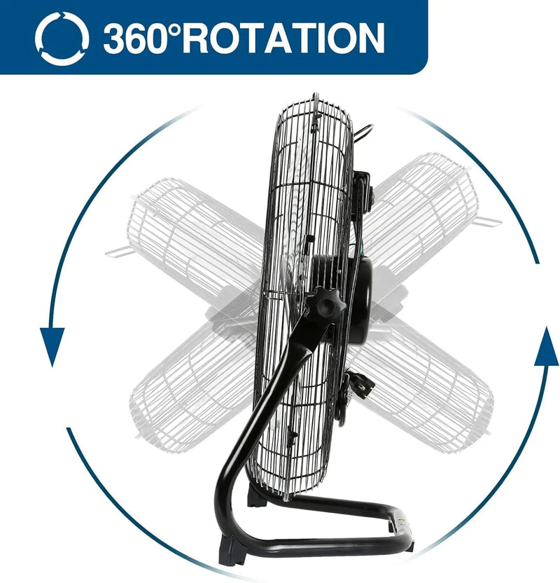BILT HARD 20" High Velocity Floor Fan: Heavy Duty Metal, 4600 CFM, 3-Speed Industrial Fan with Wall-Mount
