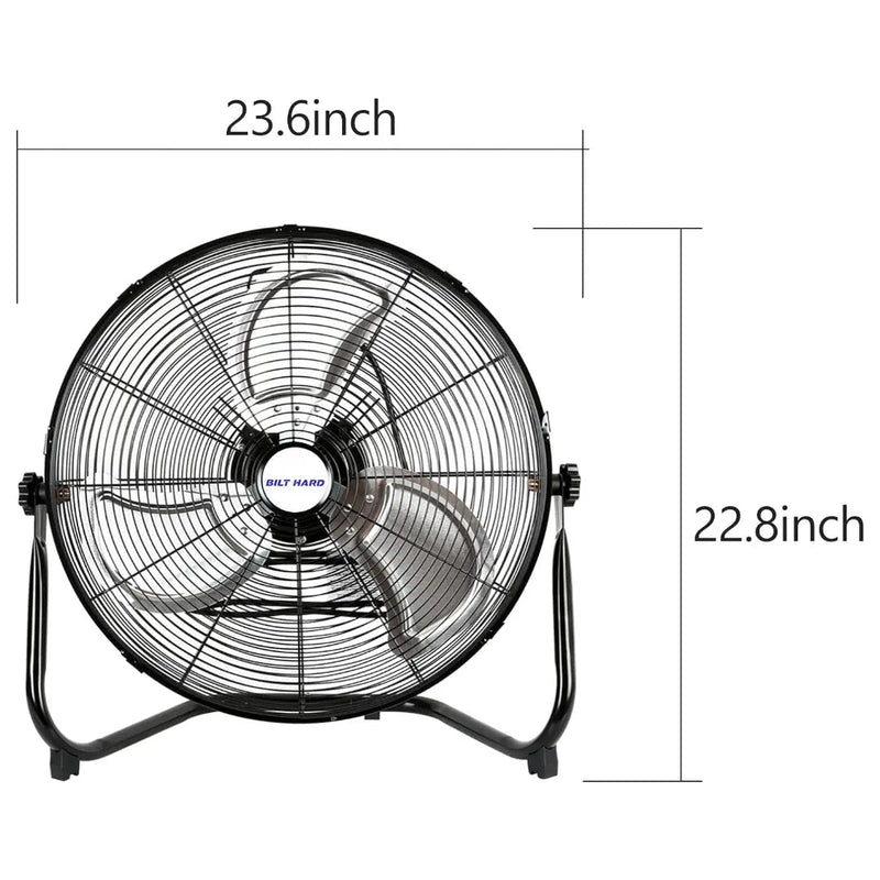 BILT HARD 20" High Velocity Floor Fan: Heavy Duty Metal, 4600 CFM, 3-Speed Industrial Fan with Wall-Mount