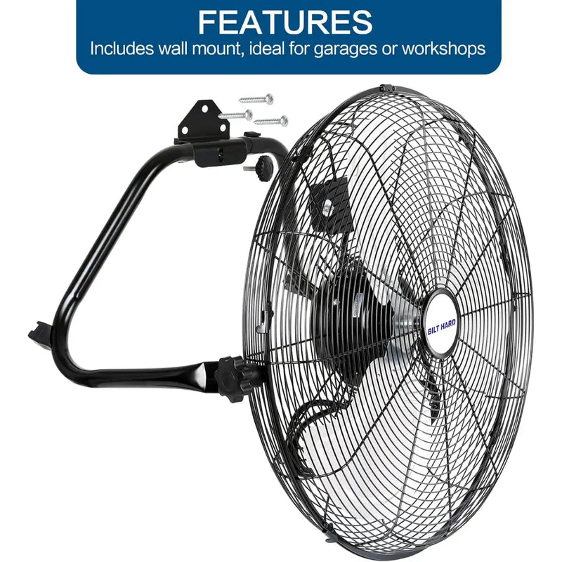 BILT HARD 20" High Velocity Floor Fan: Heavy Duty Metal, 4600 CFM, 3-Speed Industrial Fan with Wall-Mount