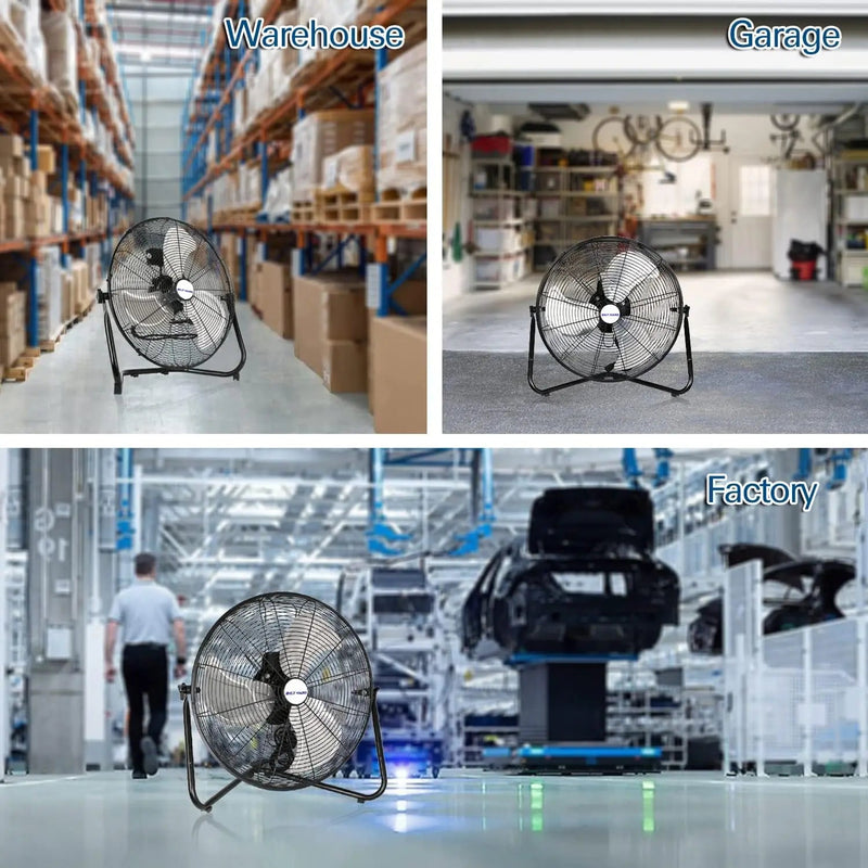 BILT HARD 20" High Velocity Floor Fan: Heavy Duty Metal, 4600 CFM, 3-Speed Industrial Fan with Wall-Mount