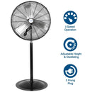 BILT HARD 24" High-Velocity Pedestal Fan: 6450 CFM, 3-Speed, Heavy-Duty Industrial Standing Fan