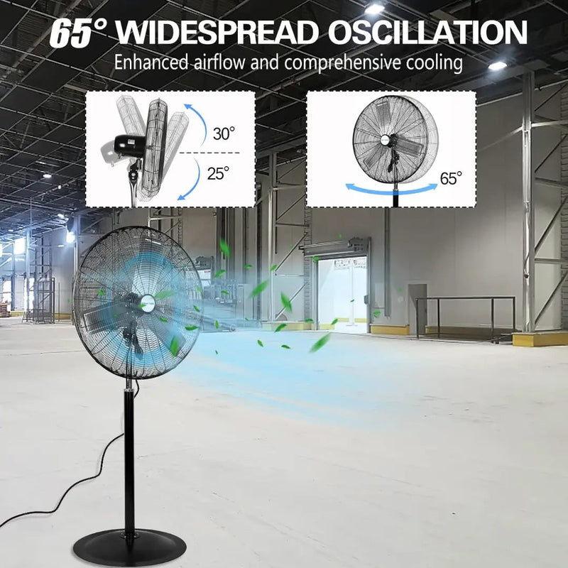 BILT HARD 24" High-Velocity Pedestal Fan: 6450 CFM, 3-Speed, Heavy-Duty Industrial Standing Fan