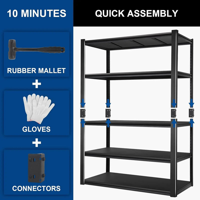 BILT HARD 2500LBS 48" W x 18" D x 72" H Garage Shelving, 5-Shelf Industrial Storage Shelves Heavy Duty, Metal Shelving Units with Adjustable Shelf, Steel Utility Shelves