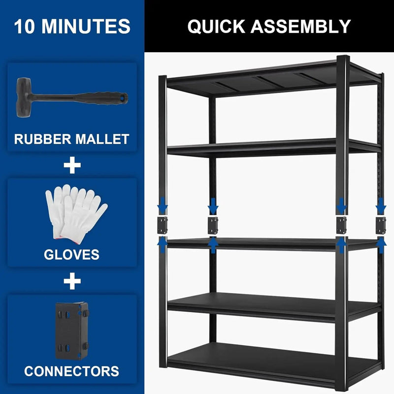 BILT HARD 3000LBS 48" W x 24" D x 72" H Garage Shelving, 5-Shelf Industrial Storage Shelves Heavy Duty, Metal Shelving Units with Adjustable Shelf, Steel Utility Shelves