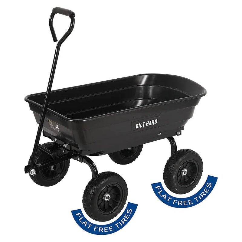 BILT HARD 4 Cu.Ft. 10" No-Flat Tires Poly Yard Dump Cart with 180° Rotating Handle, 600 lbs Capacity Heavy Duty Garden Carts and Wagons