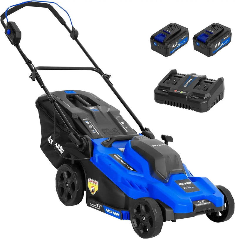 BILT HARD 40V Cordless Lawn Mower – 17" Brushless Mower with Mulch & Bag Options, 6 Height Settings, Includes 2×4.0Ah Batteries & Dual Charger