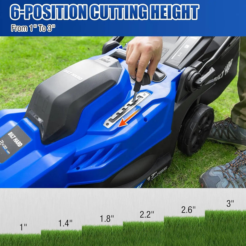 BILT HARD 40V Cordless Lawn Mower – 17" Brushless Mower with Mulch & Bag Options, 6 Height Settings, Includes 2×4.0Ah Batteries & Dual Charger