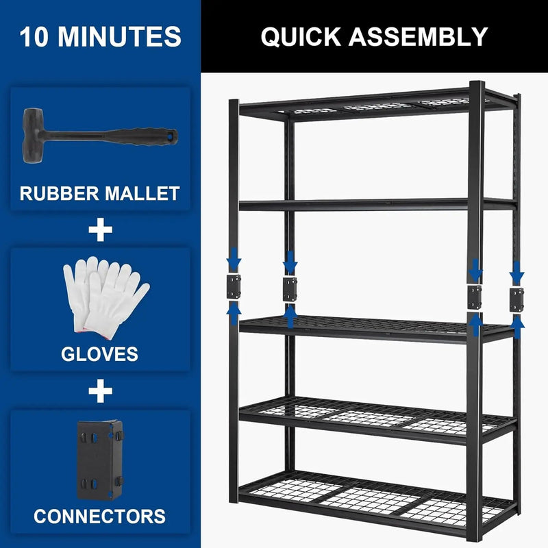 BILT HARD 48”W x 18”D x 72”H Garage Shelving, 5-Tier Heavy Duty Storage Shelves for Garage, Basement, Warehouse, Workshop, 3000 lbs Capacity