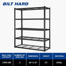 BILT HARD 3500 LBS 60" W x 18" D Garage Shelving, 72" H Heavy Duty Storage Shelves, Metal Wire Utility Shelving Units with Adjustable Shelf, Ideal for Garage, Black
