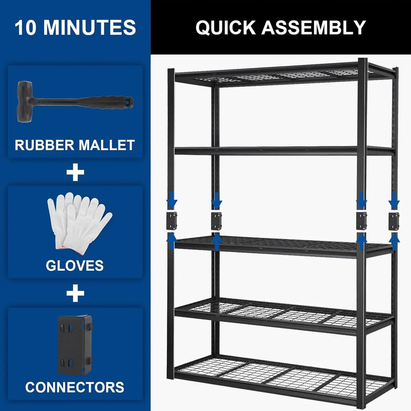 BILT HARD 3500 LBS 60" W x 18" D Garage Shelving, 72" H Heavy Duty Storage Shelves, Metal Wire Utility Shelving Units with Adjustable Shelf, Ideal for Garage, Black