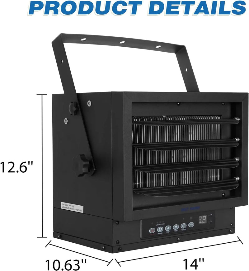 BILT HARD 7500W Electric Garage Heater, 240V Digital Fan-Forced Ceiling Mount Heater with Remote, Hardwired Shop Garage Heater with Thermostat, Overheat Protection, Timer, Ideal for Workshop