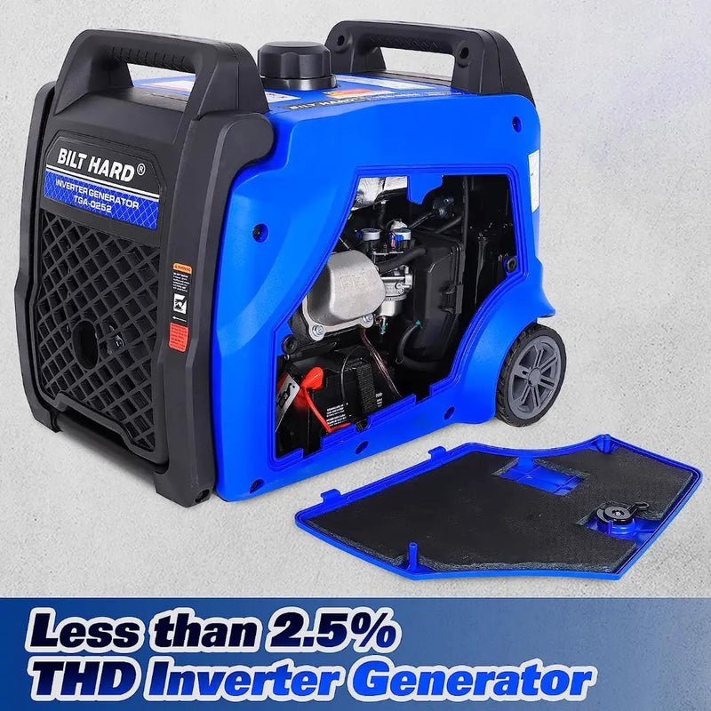BILT HARD Portable Generator 5500 Watt, Quiet Inverter Generator with Electric Start, 120V NEMA 5-20R, NEMA TT-30R and 12V DC Output, Outdoor Generators for Home Backup Use and RV Ready