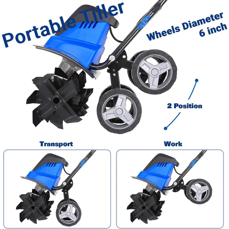 BILT HARD 16" Electric Tiller Cultivator – 13.5 Amp Motor, 6 Steel Tines, Foldable Garden Rototiller with Adjustable Wheels