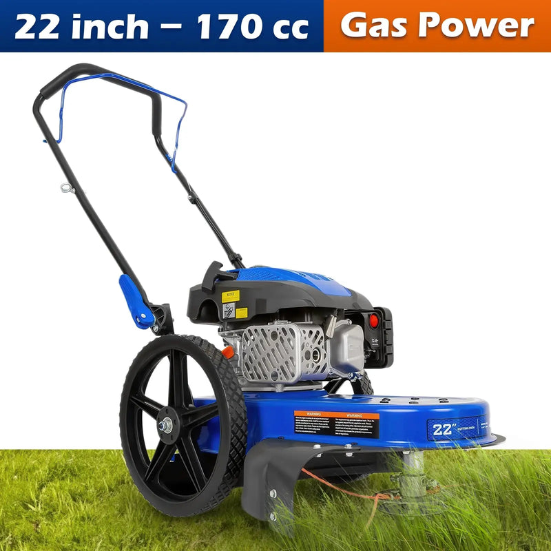 BILT HARD 22" Walk-Behind String Trimmer – 170cc 4-Cycle Gas Engine, Heavy-Duty Push Weed Eater & Brush Cutter with 14" Flat-Free Wheels