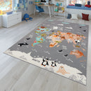 Play Mat Lilo Educational Kids Rug with World Map & Animals in Grey