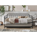Twin size Black Rounded Iron Daybed with Roll Out Trundle Bed Frame